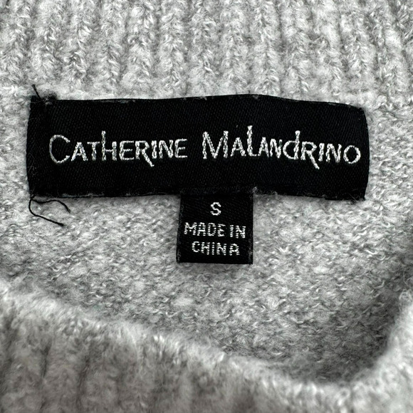 CATHERINE MALANDRINO Women's Small Soft Gray Black Polka Dot Pullover Sweater - Picture 3 of 8